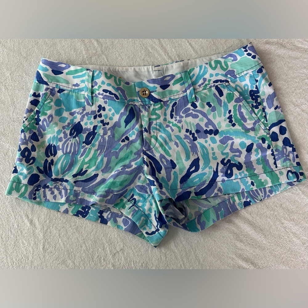 Lilly Pulitzer The Walsh Short Size 8 Periwinkle Lilac Sea Green Cotton Low Rise